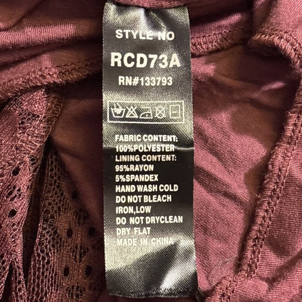 POL Maxi Dress Burgundy High Collar Lace Overlay Victoria Elastic Waist Sz S - Picture 8 of 8